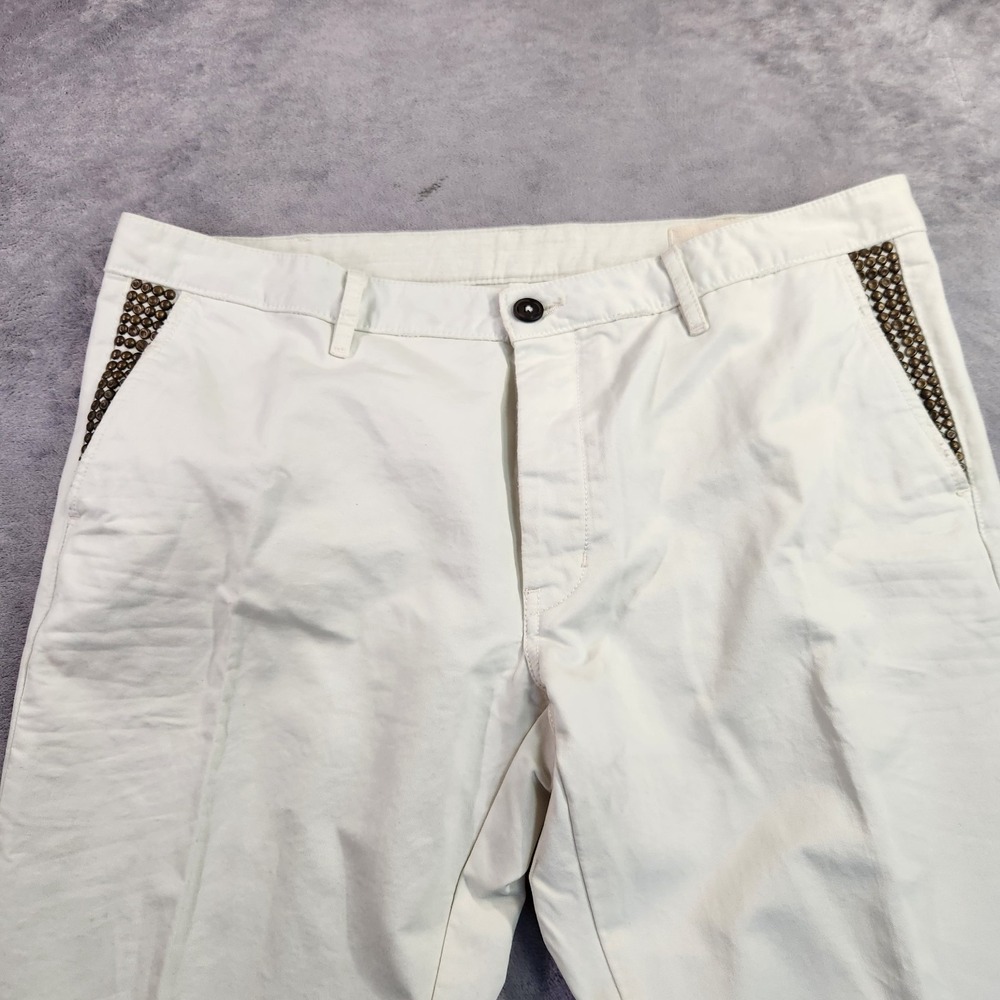 Pence Italian Designer Chinos Mens 36 EU 52 Off White Studded 100% Cotton